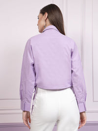 Athena Purple Batwing Sleeves Cotton Shirt Style Crop Top