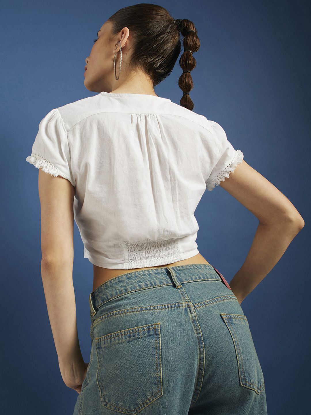 DressBerry Boho Chic Smocked Shirt-Style Crop Top