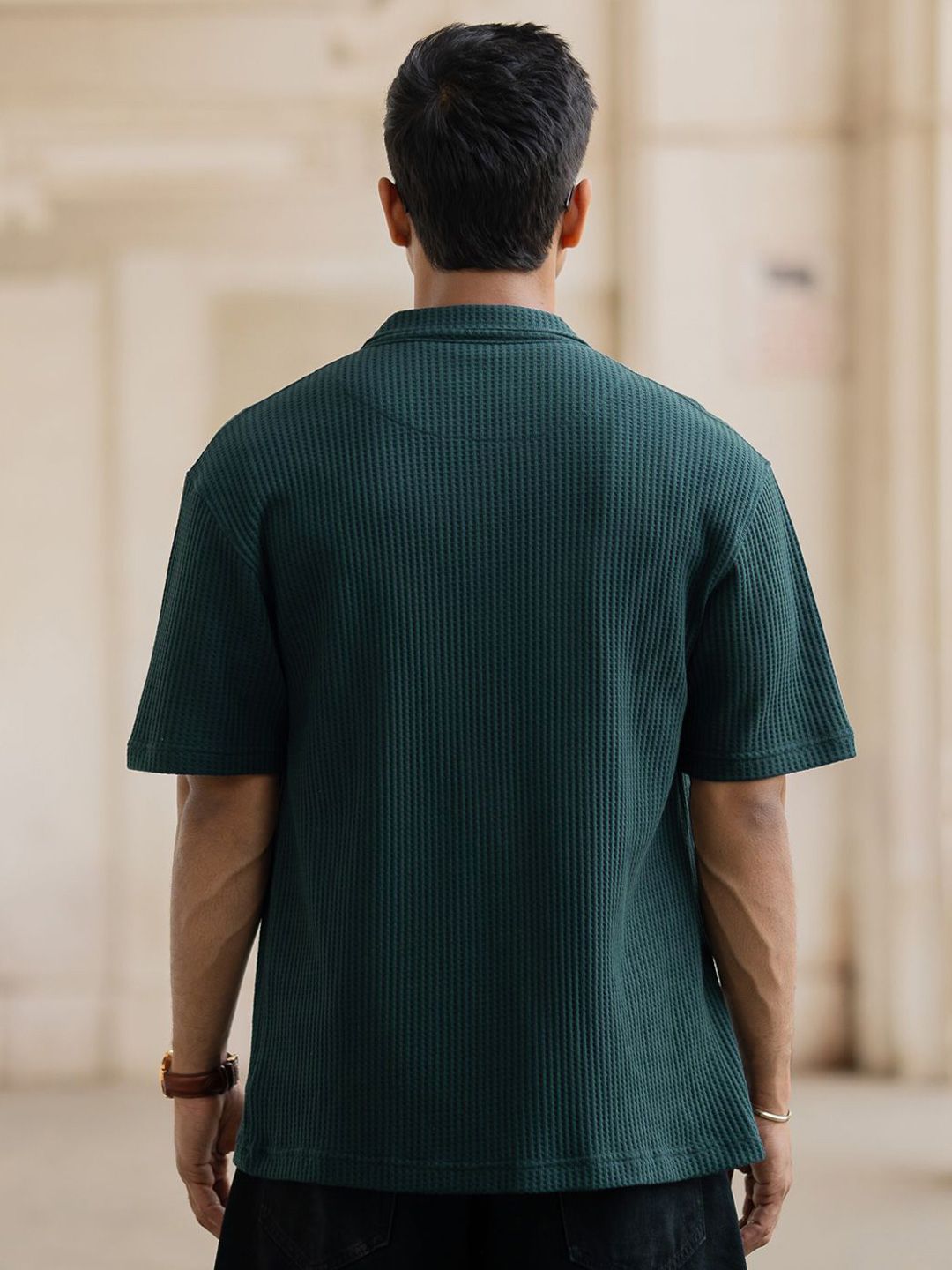 Powerlook Men Oversized Fit Spread Collar Textured Cotton Casual Shirt