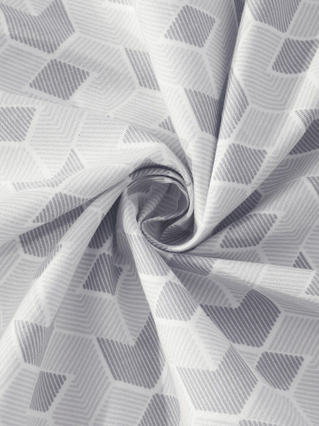 KLOTTHE Grey Geometric Fitted 300 TC King Fine Bedsheet with 2 Pillow Covers-250X220 cm