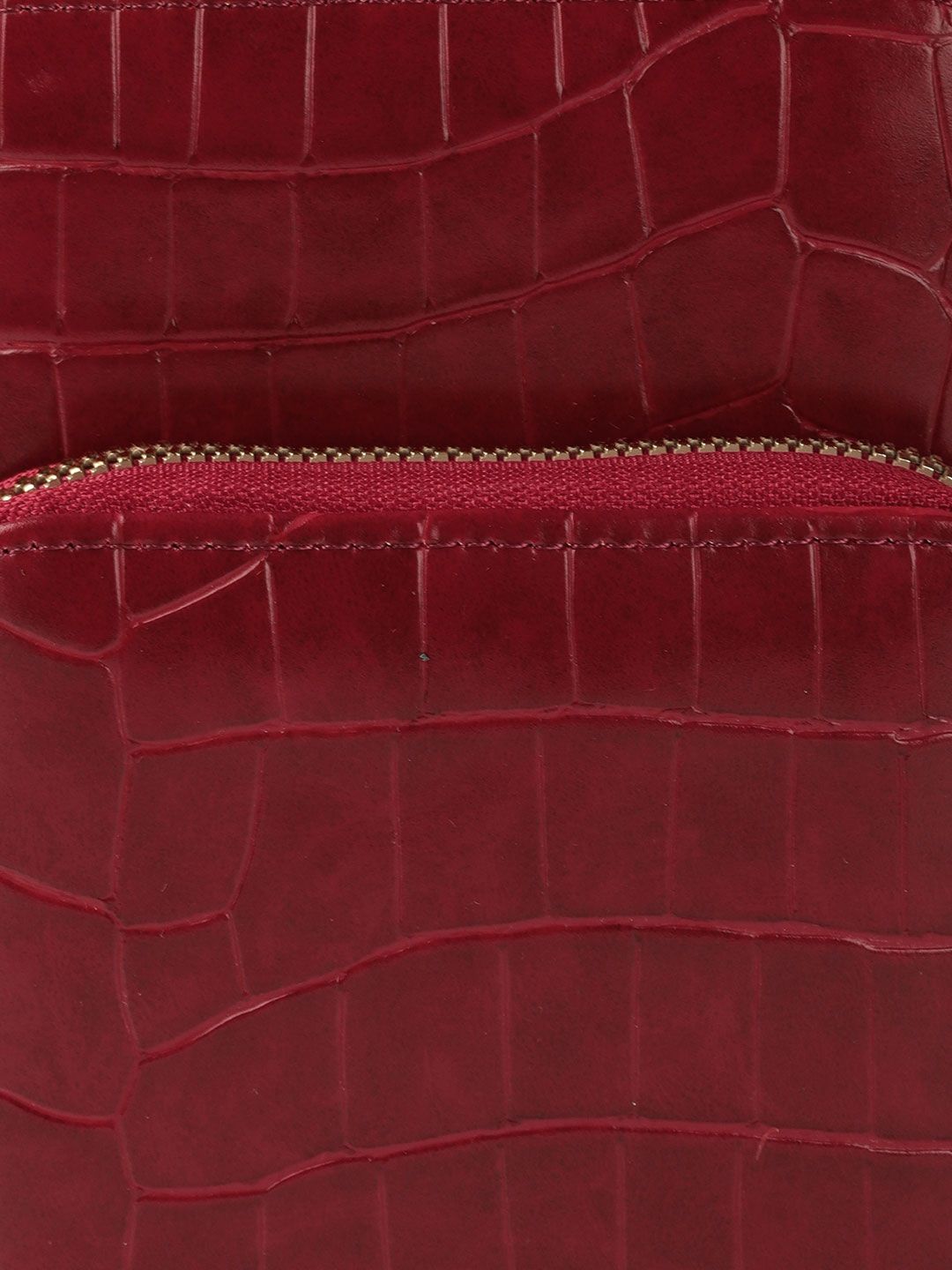 Lino Perros Maroon Croc Textured Structured Sling Bag with Detachable Sling Strap