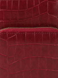 Lino Perros Maroon Croc Textured Structured Sling Bag with Detachable Sling Strap