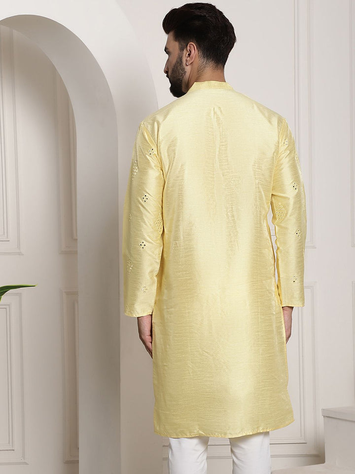 SOJANYA Cermin Berhias Kerja Sutera Kurta Kapas