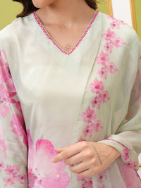 Vishudh V Neck Floral Printed Regular Kurta with Trousers & With Dupatta