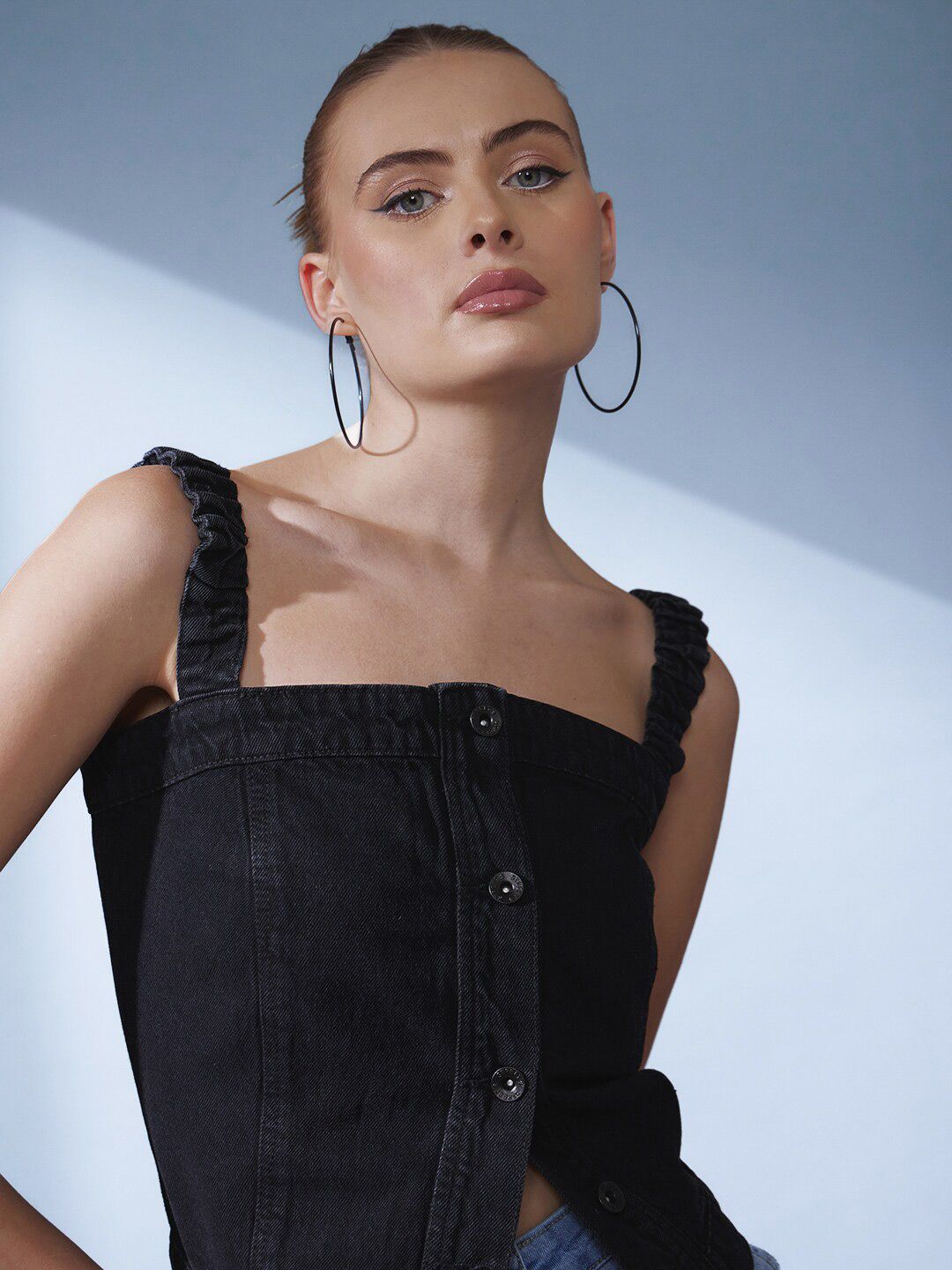 STREET 9 Black Shoulder Straps Denim Top