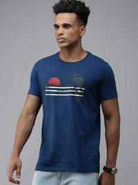 SPYKAR Graphic Print Round Neck Knitted Pure Cotton Slim Fit T-shirt