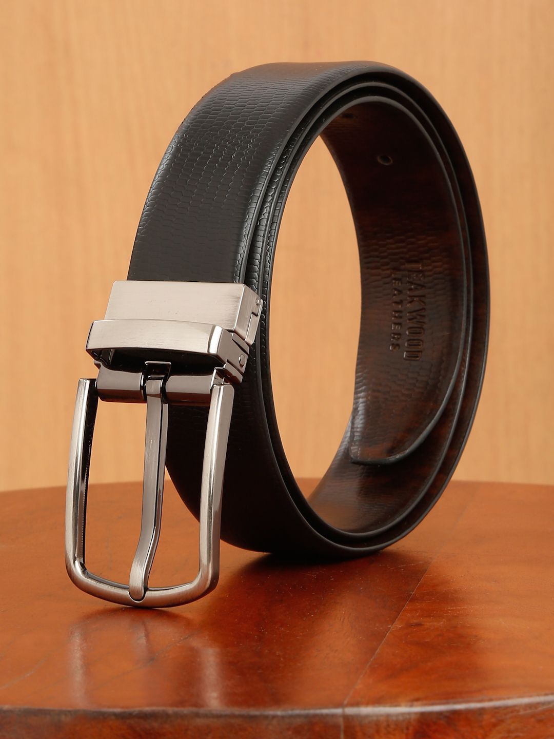 Teakwood Leathers Men Textured Leather Reversible Formal Belt