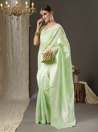Saree mall Green Woven Design Silk Cotton Banarasi Sarees