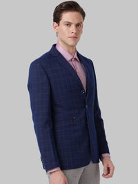 Park Avenue Men Navy Blue Checked Super Slim-Fit Single-Breasted Formal Blazer