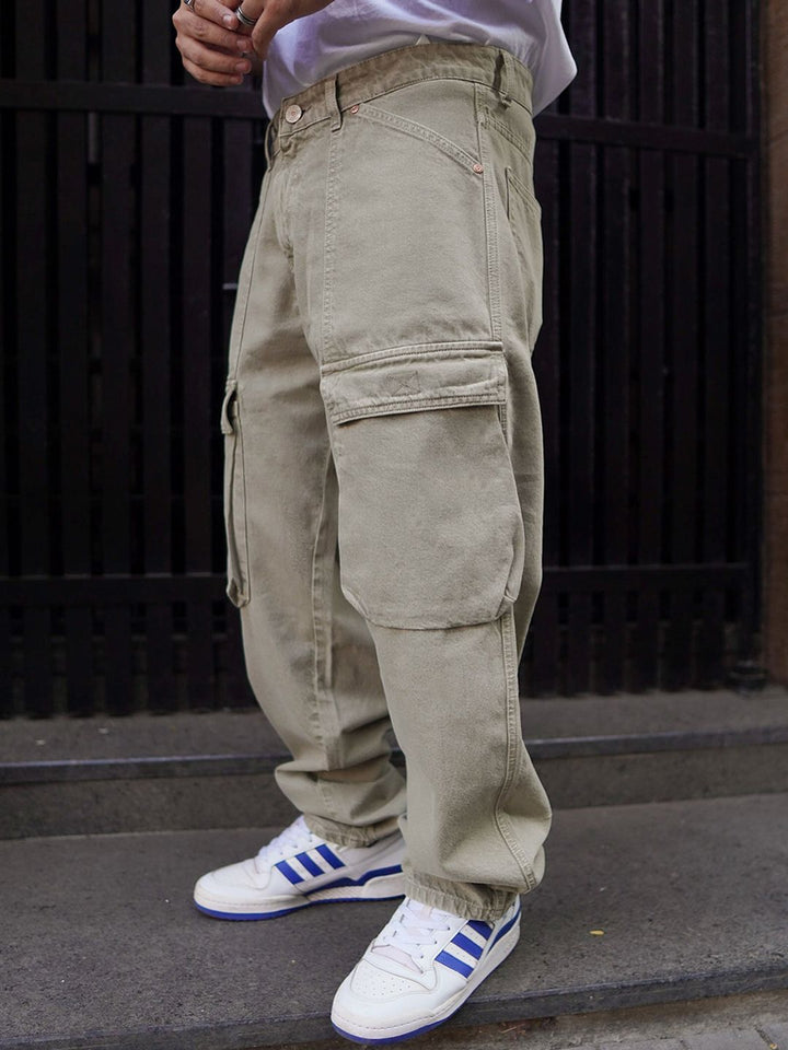 Powerlook Men Boyfriend Baggy Fit Clean Look Cotton Denim Cargo Jeans
