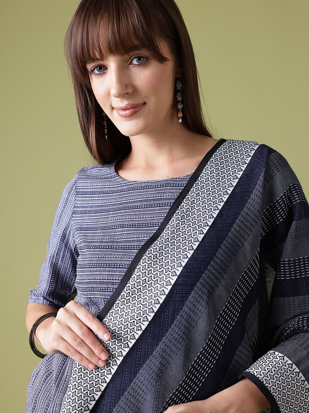 Anouk High-Slit Striped Kurta with Palazzos & Dupatta