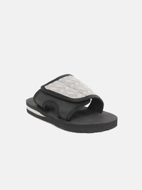 YK Boys Grey & Black Self-Design Velcro Sliders
