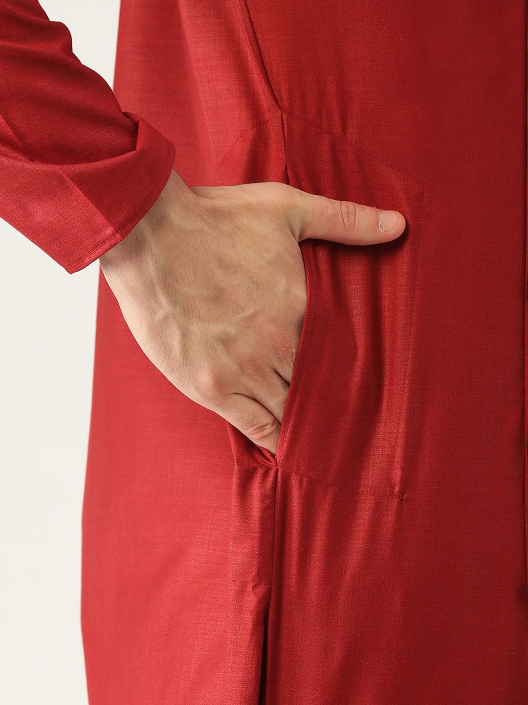 SOJANYA Lelaki Maroon Solid Angrakha Kurta Lurus