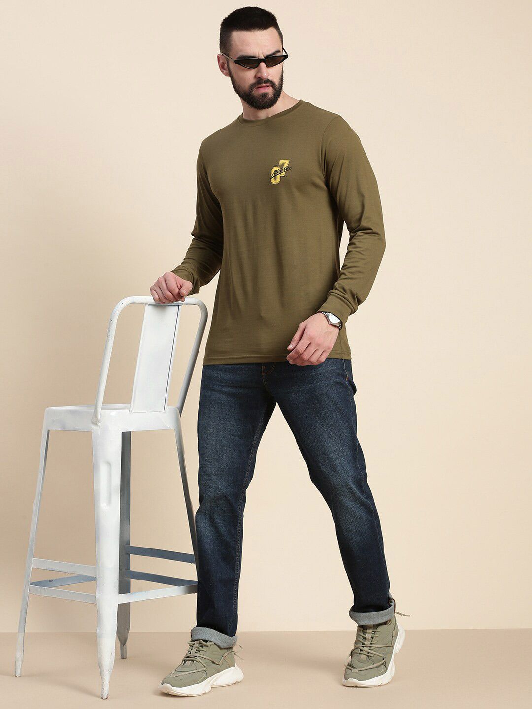 DILLINGER Typography Printed Round Neck Long Sleeves Pure Cotton T-shirt