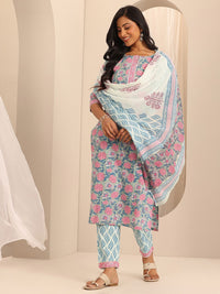 Libas Printed Regular Gotta Patti Pure Cotton Straight Kurta with Trousers & Dupatta