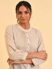 W Beige Mandarin Collar Shirt Style Top