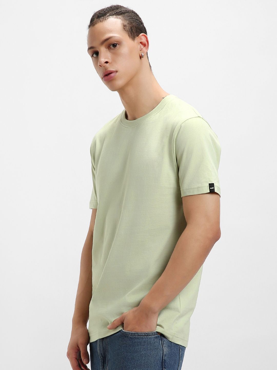 Bewakoof Green Round Neck Short Sleeves Pure Cotton Regular T-shirt