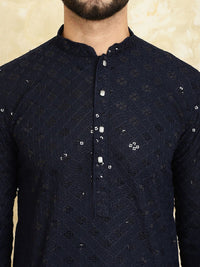 SOJANYA Ethnic Motifs Embroidered Regular Sequined Pure Cotton Kurta With Churidar