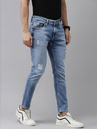 SPYKAR Men Slim Tapered Fit Mildly Distressed Light Fade Stretchable Jeans