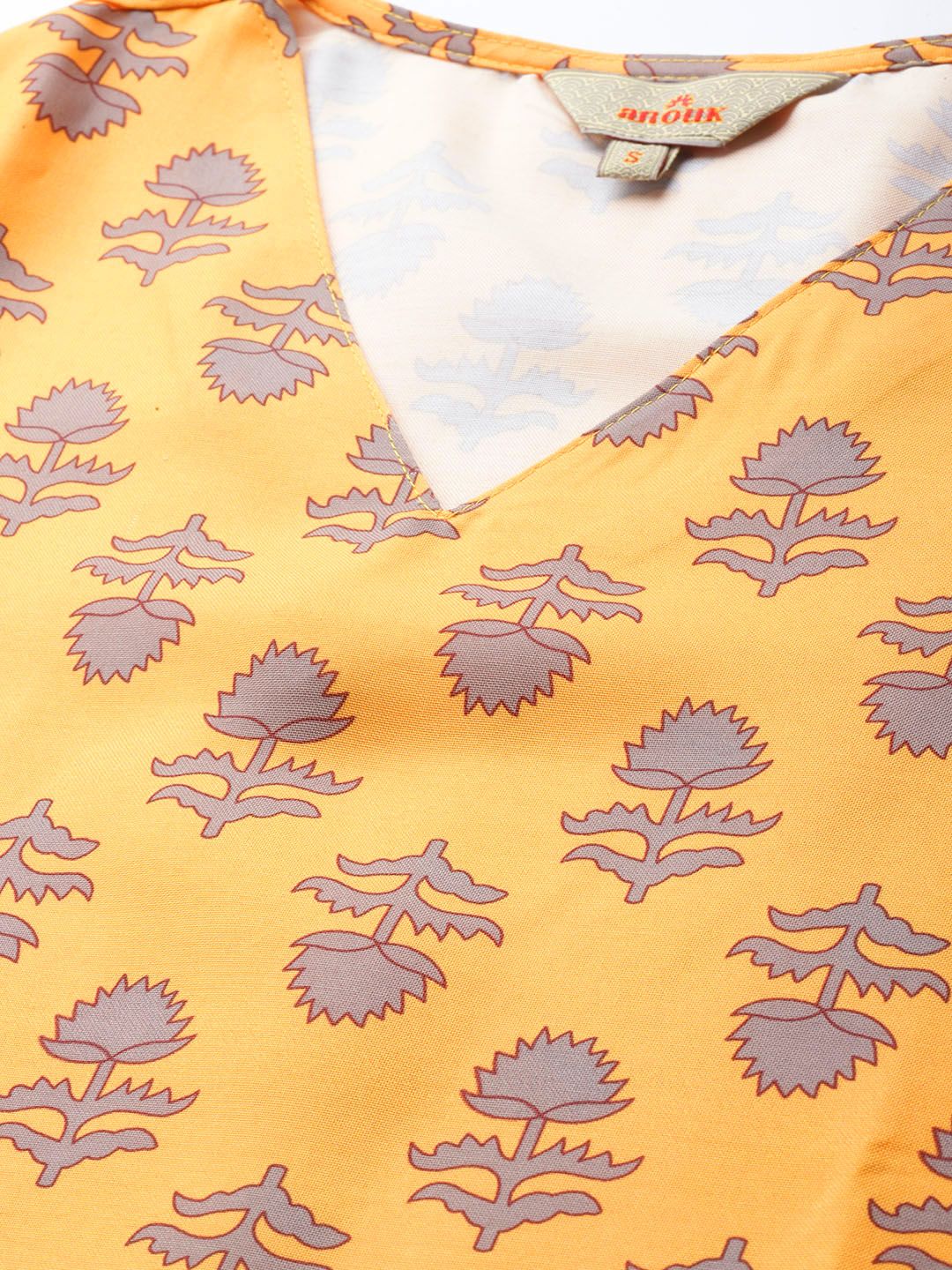 Anouk Floral Printed V-Neck Straight Kurta