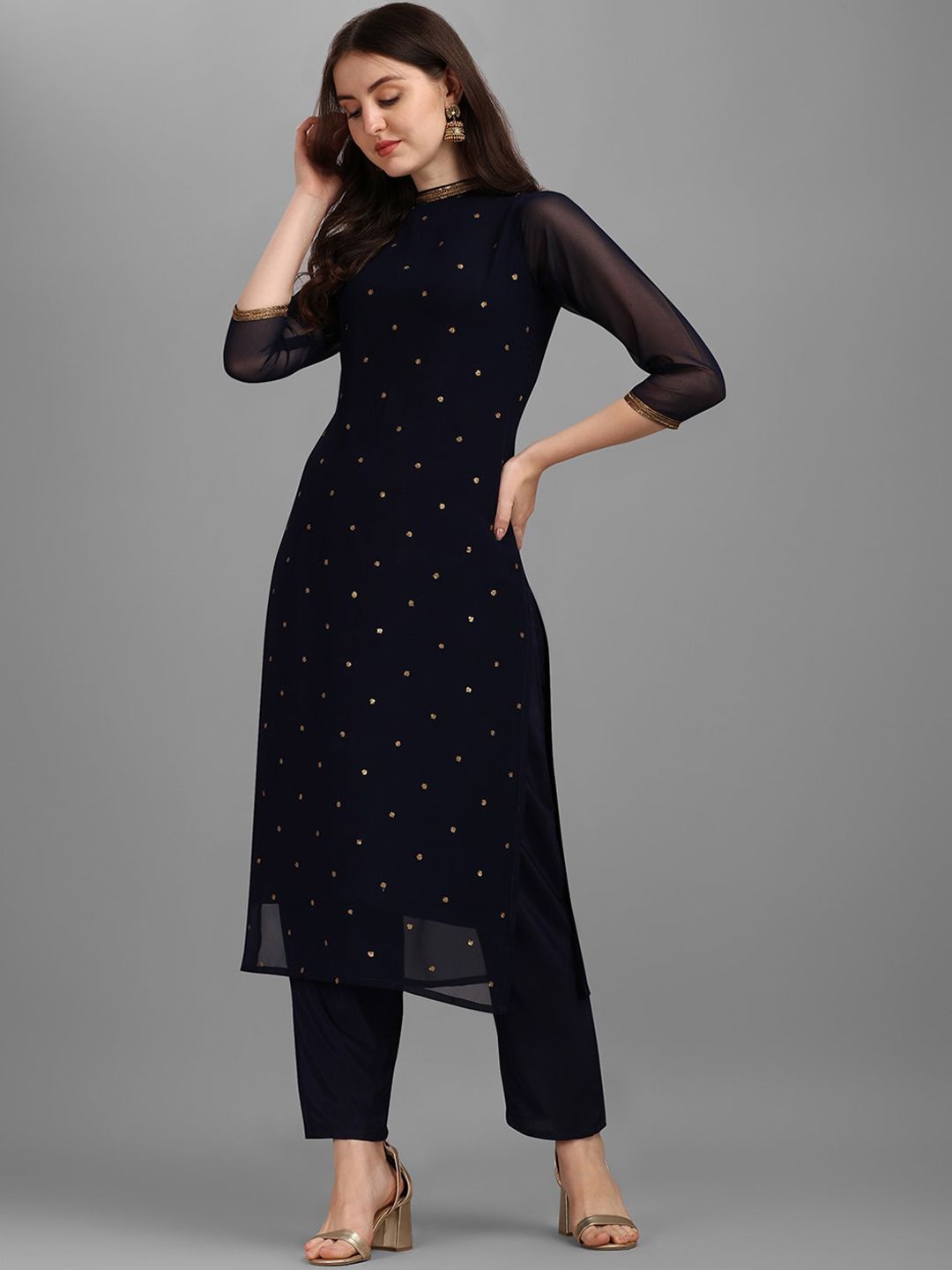 KALINI Sequin Embellished Straight Kurta with Trousers