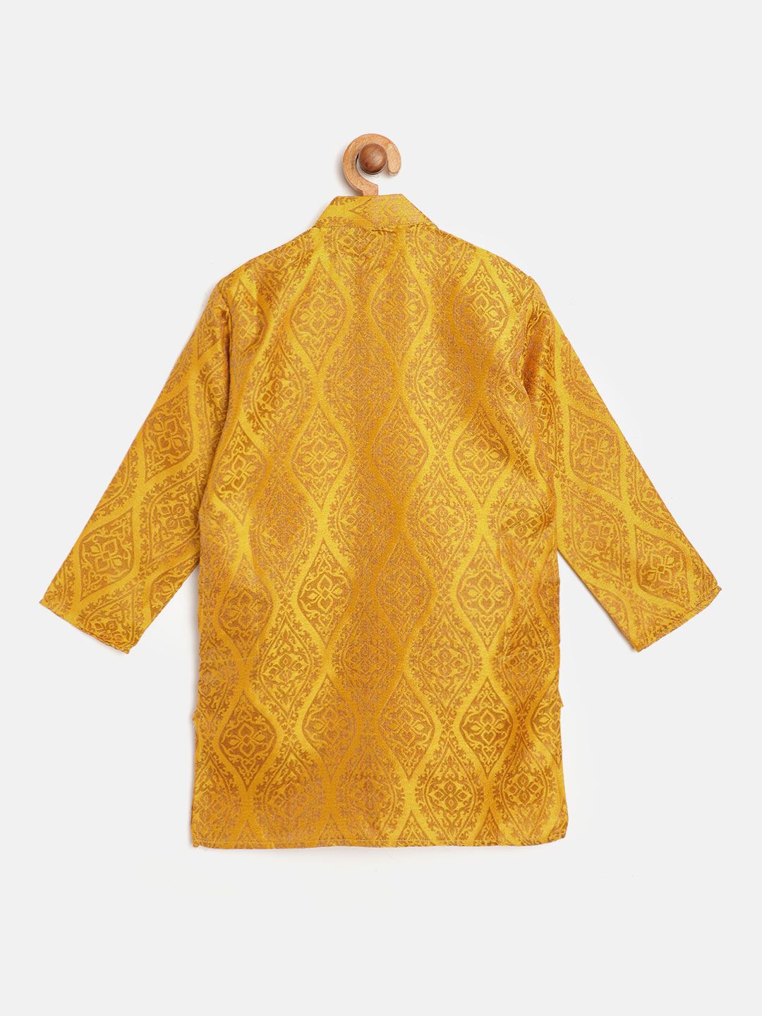 SOJANYA Lelaki Mustard & Motif Etnik Coklat Rekaan Tenunan Jacquard Anyaman Band Kolar Kurta