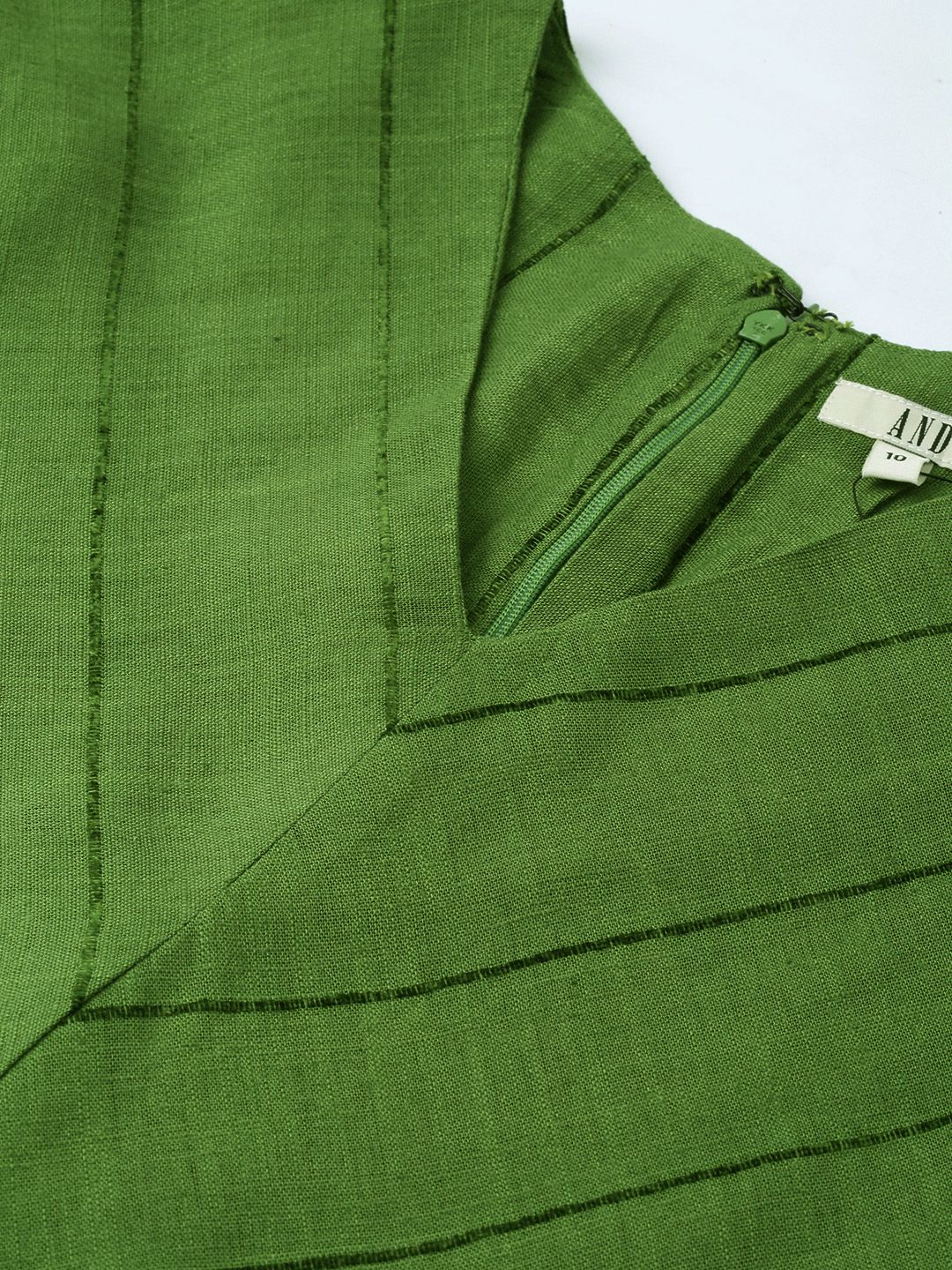 AND Women Olive Green Self-Striped Basic Jumpsuit