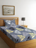 KLOTTHE Grey Leaf 300 TC Single Fine Bedsheet with 1 Pillow Cover-225 x 150 cm