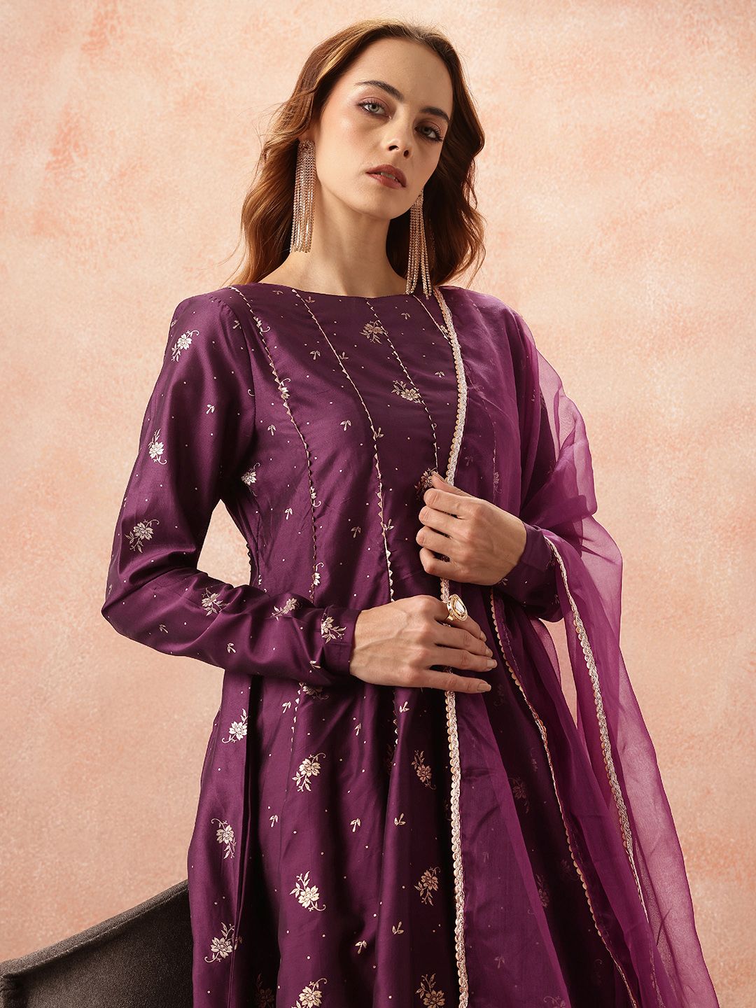 all about you Thread Work & Sequinned Yoke Design Empire Ethnic Dress