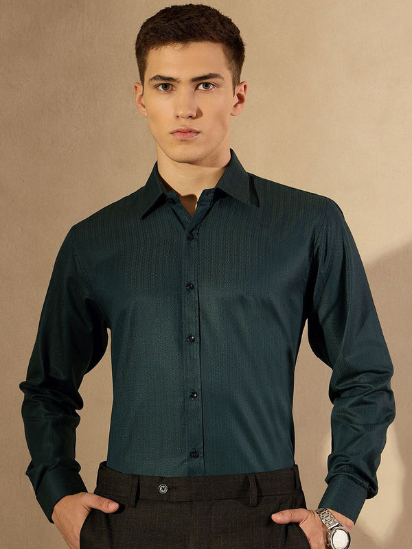 DENNISON Men Smart Spread Collar Textured Party Shirt