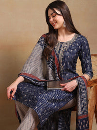 KALINI Floral Embroidered Zari Straight Silk Blend Kurta With Trousers & Dupatta