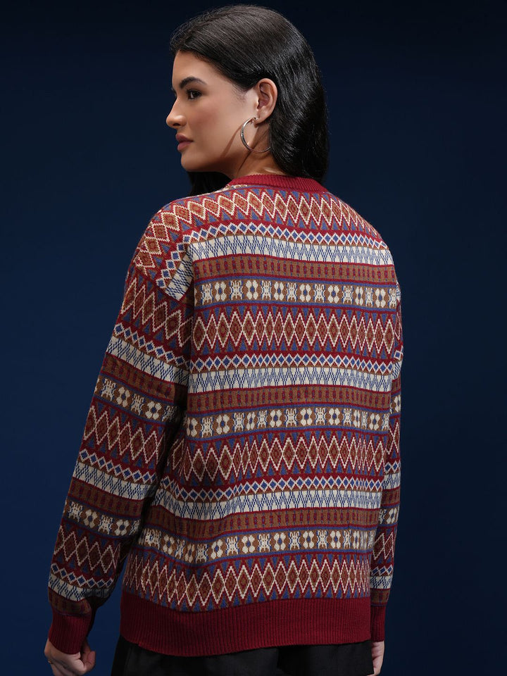 ESPYR By Tokyo Talkies Women Geometric Self Design Pullover