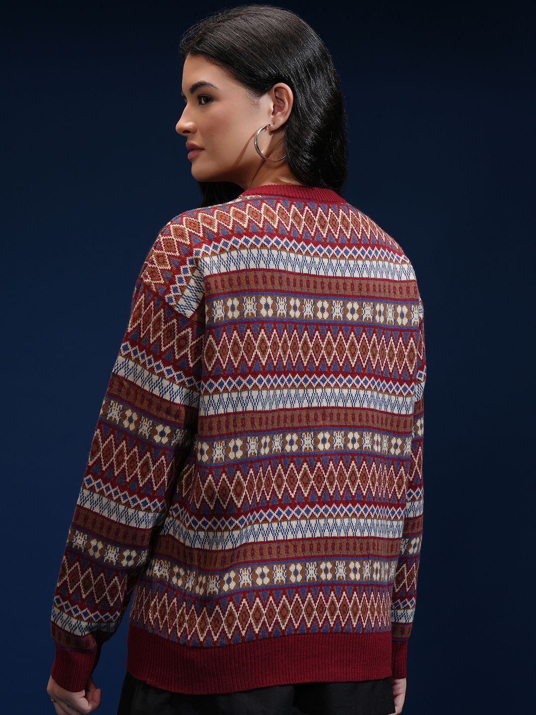 ESPYR By Tokyo Talkies Women Geometric Self Design Pullover