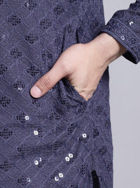 SOJANYA Geometric Embroidered Sequence Mandarin Collar Pure Cotton Kurta