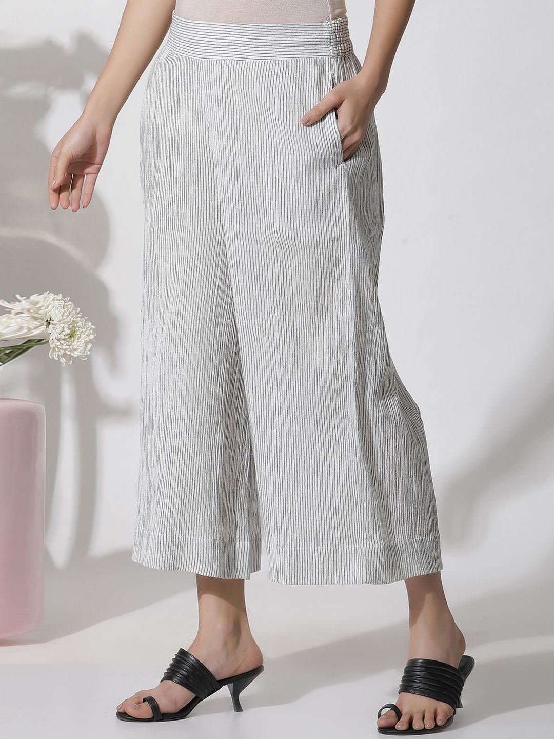 W Women Striped Loose Fit Culotte Trousers