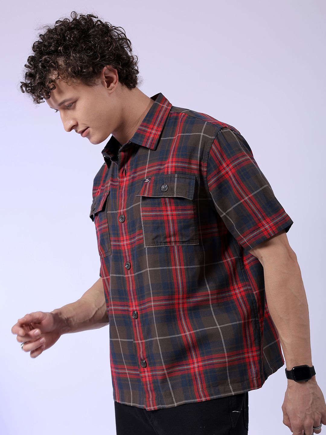 The Indian Garage Co Tartan Checked Pure Cotton Oversized Casual Shirt