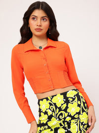 DressBerry Nomadic Smocked Back Shirt Style Crop Top
