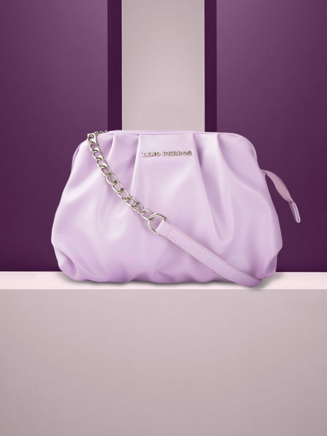 Lino Perros Lavender Solid Ruched Structured Shoulder Bag
