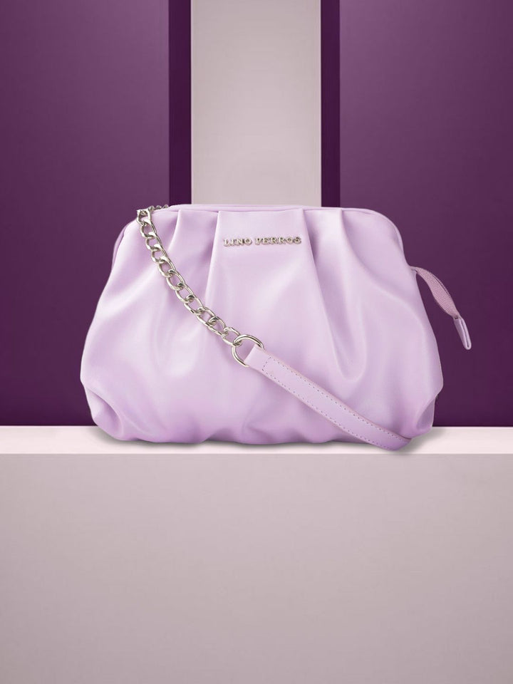 Lino Perros Lavender Solid Ruched Structured Shoulder Bag