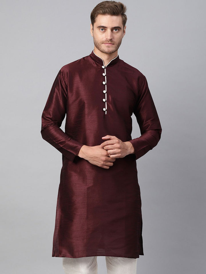 SOJANYA Men Burgundy Solid Straight Kurta