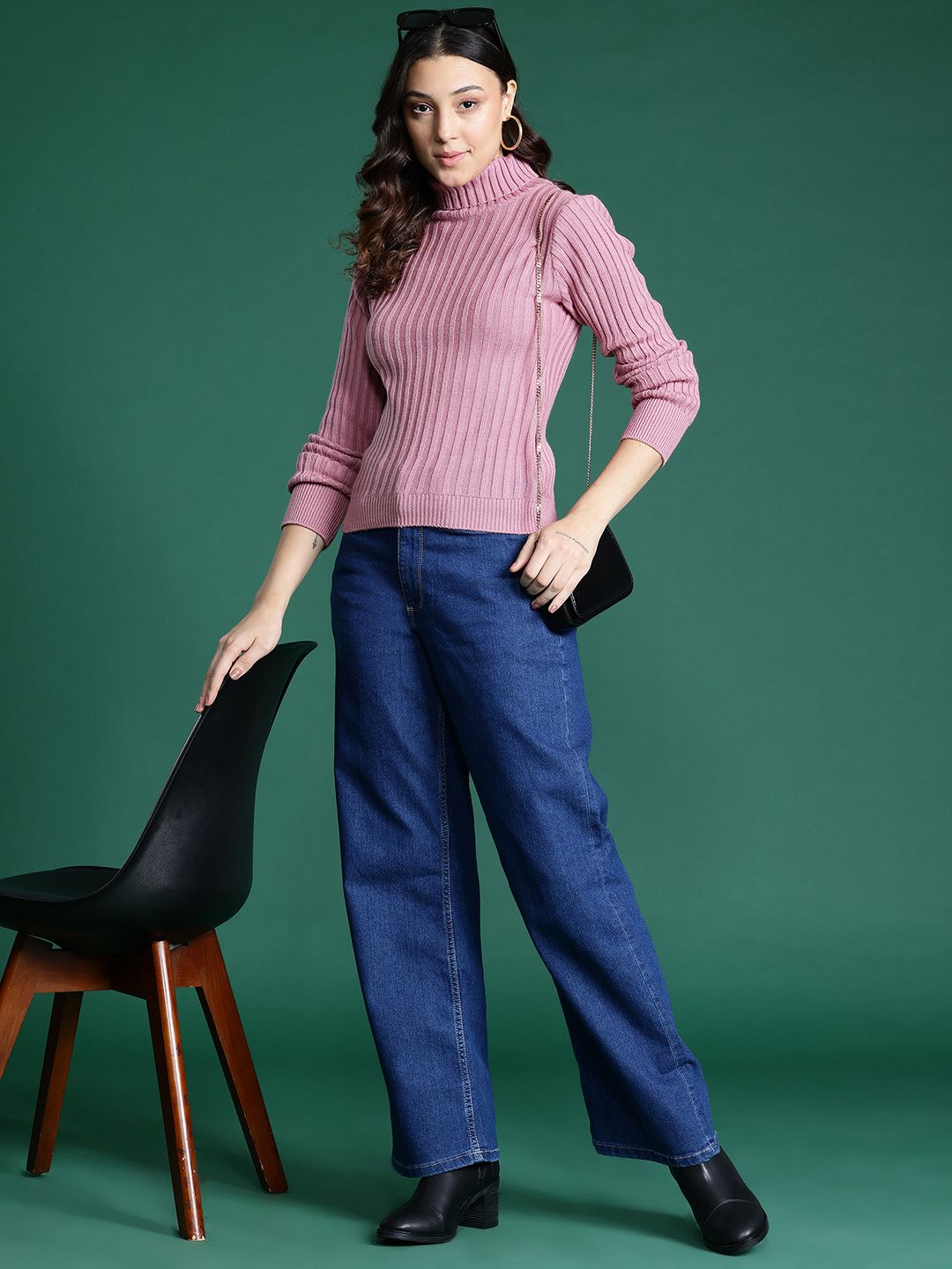 DressBerry High Neck Self Striped Pullover