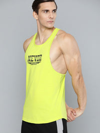 HRX By Hrithik Roshan Men Neon Lime Bio-Wash Typography Printed Training T-shirt