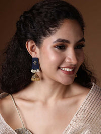 PANASH Gold-Plated Stones and Beads Studded Contemporary Jhumkas Earrings