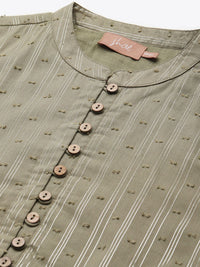 Shae by SASSAFRAS Women Olive Green Pure Cotton Dobby Woven Design A-Line Top