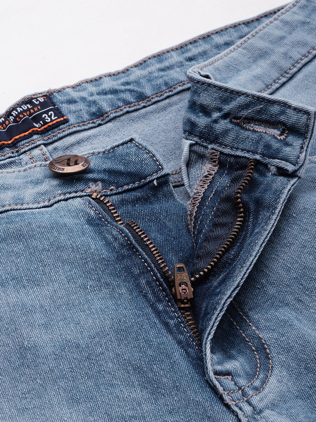 The Indian Garage Co Men Solid Distressed Slim Fit Denim Shorts