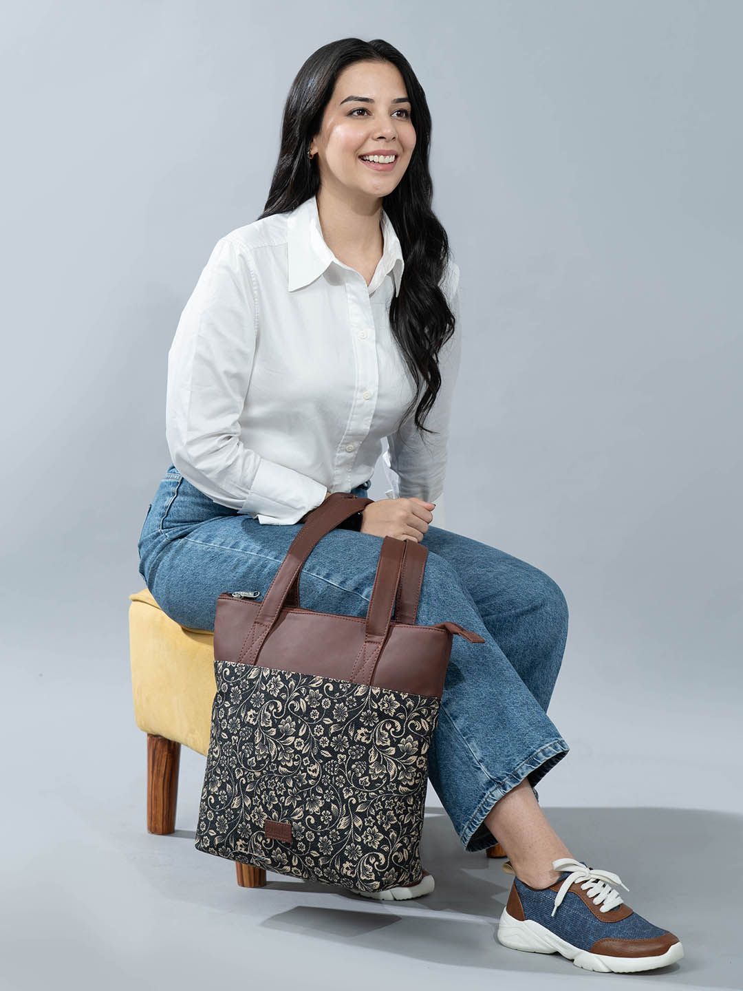 ZOUK Floral Printed Structured Tote Bag