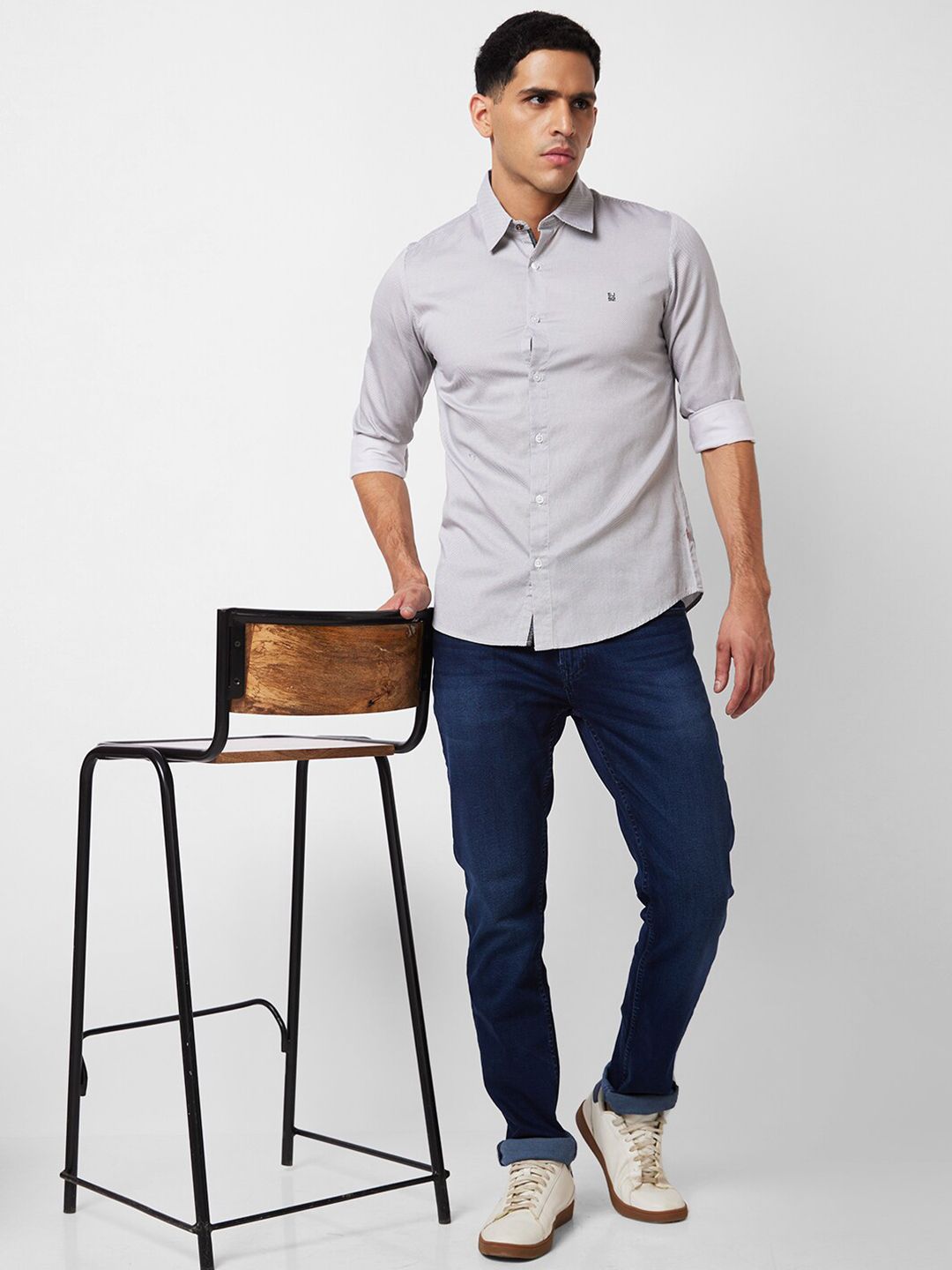 SPYKAR Slim Fit Textured Self Design Opaque Cotton Casual Shirt