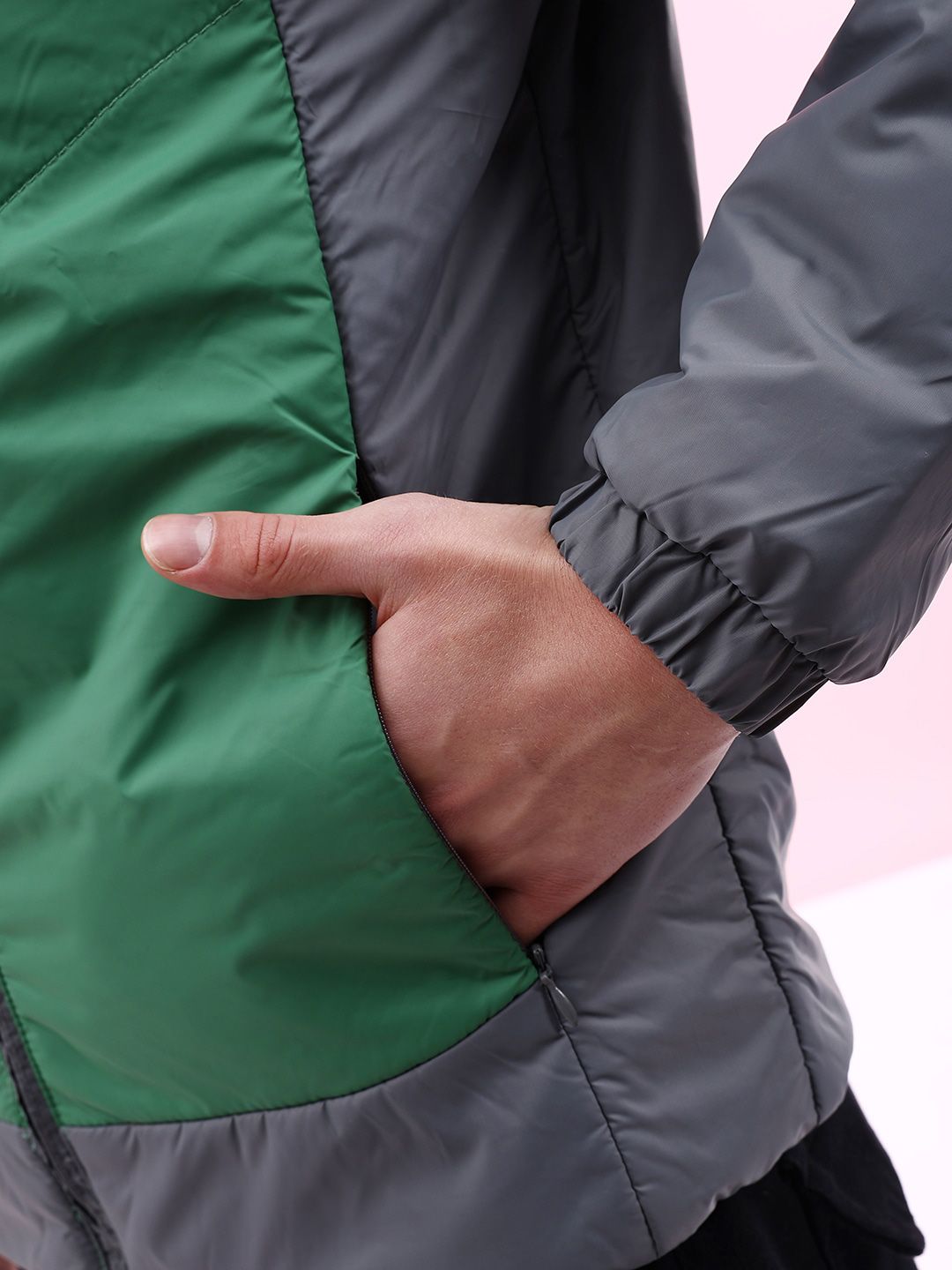 The Indian Garage Co Colourblocked Mock Collar Long Sleeves Padded Jacket