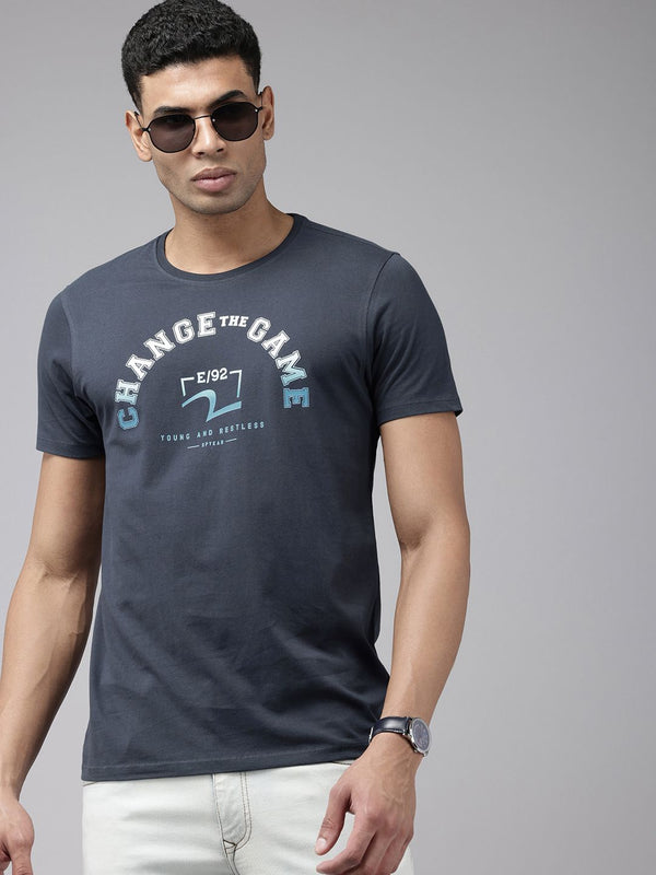 Typography Spykar dicetak T-shirt Kapas Tumpahan Tulen Murni