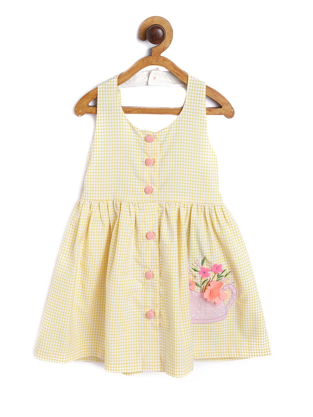 Nauti Nati Girls Yellow Checked Fit and Flare Dress